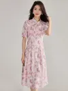 24 Carefully selected New Chinese-style retro button-up chiffon floral cinched waist dress, Chinese-style improved cheongsam dress 15661 details Picture